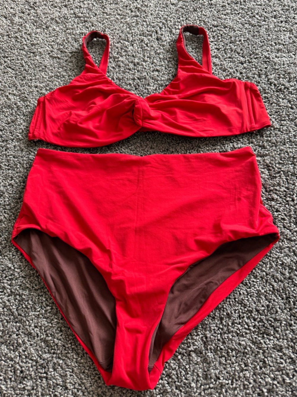 Calzedonia Reversible Bikini Set XL Red/Brown High Waist Twist Swimwear NWOT